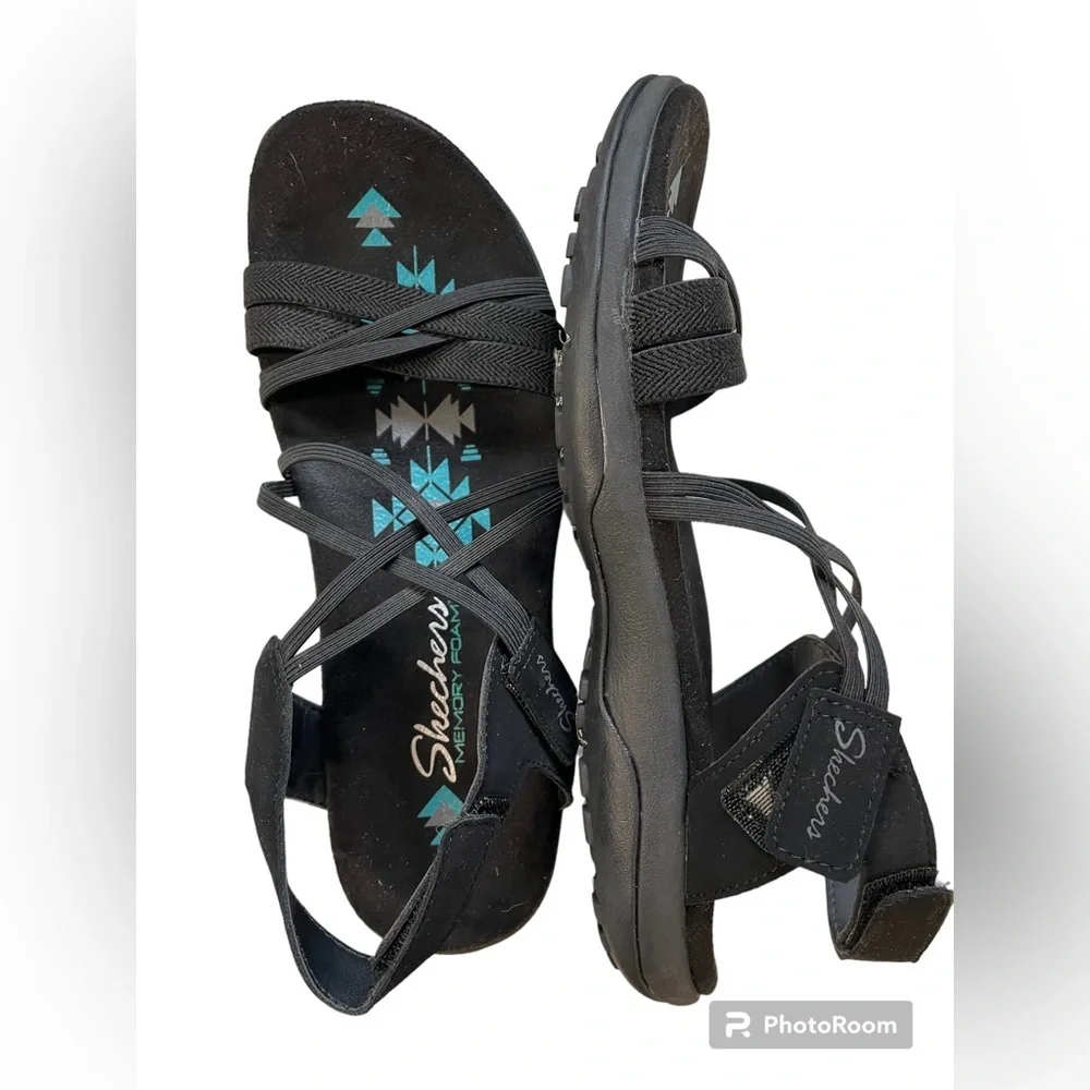 Skechers Black Sandals with Teal Accent